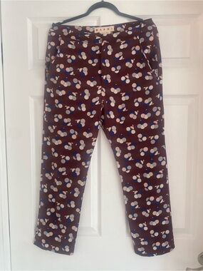 Marni Brown Polka Dot Print Silk Trousers Made in Italy
